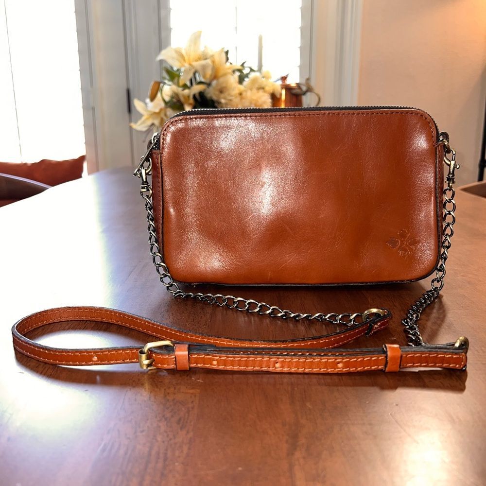 Patricia Nash Heritage Chambery Veg Tan Leather Crossbody Handbag Chain Strap - Picture 6 of 15